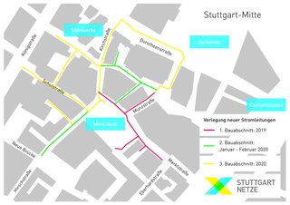 Die Bauarbeiten der Stuttgart Netze im Bereich Sporer-/Hirschstraße im Überblick. Die Bauarbeiten der Stuttgart Netze im Bereich Sporer-/Hirschstraße im Überblick.